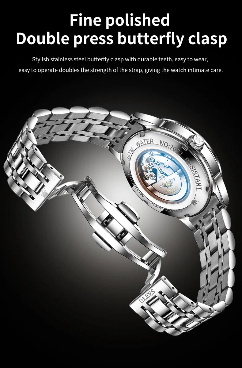 OLEVS Original Men's Fully Automatic Mechanical Watch Stainless Steel Calendar Week Men's Luminous Waterproof Business Watch