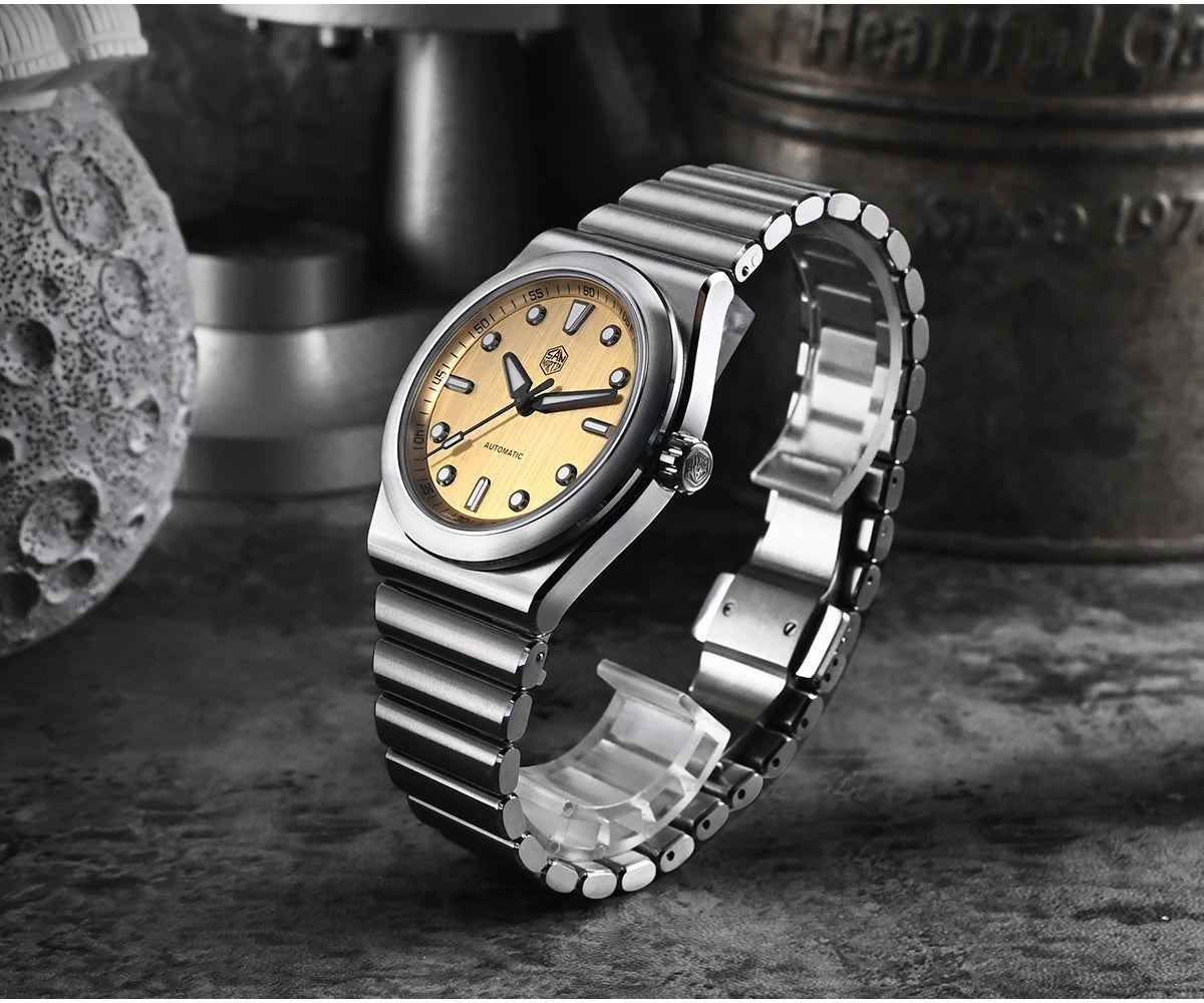 San Martin 40mm Men Sports Watch SS Brushed Dial Integrated Bracelet Miyota 90S5 Original Design Automatic Mechanical SN0149