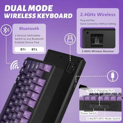 Tastiera gaming wireless Free Wolf M87 75% - Switch silenziosi, retroilluminazione Rainbow, BT/2.4G, copritasti PBT sfumati, design compatto