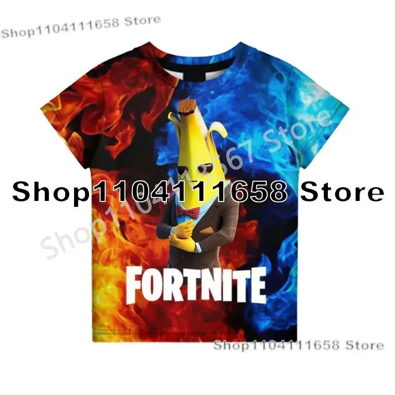 Presentes de Aniversário T-shirt F-Fortnite 3D Print Banana Peely Team Leader Bear para Homem, Tee Battle Royale Gaming, Top de Verão