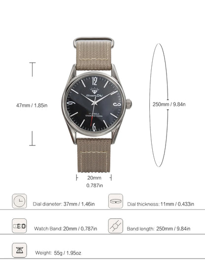 Shanghai Diamond Mechanical Watch Men's Manual Winding Watch 7120 Movement 38MM Stainless Steel Waterproof Men's Gift