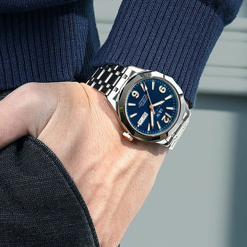 Prabangus mechaninis vyriškas laikrodis „Reloj CARNIVAL“ iš volframo, su automatiniu mechanizmu „MIYOTA 8205“, atsparus vandeniui.