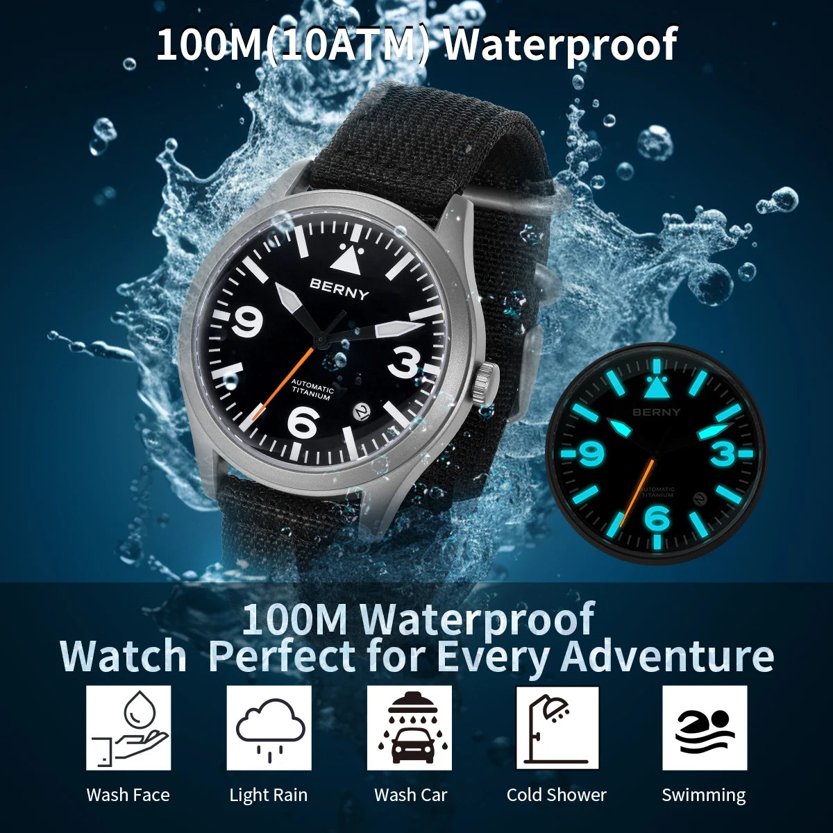 BERNY Full Titanium Automatic Watch for Men Sapphire AR Coated 10Bar Supper Luminous Men Wristwatch Sports Aviation Men Watches