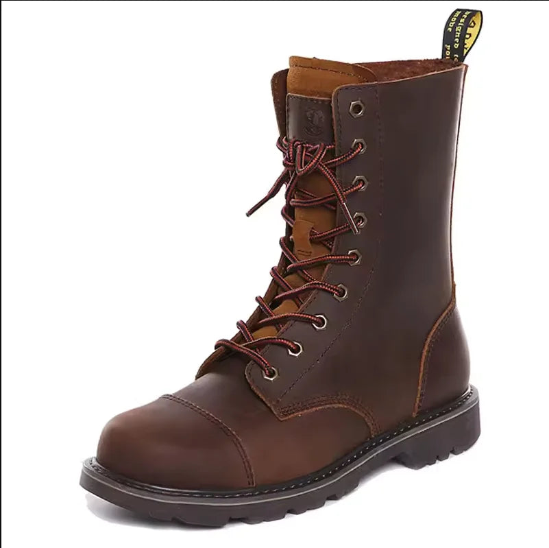 KOWM Cowhide Outdoor Men Hiking Shoes Waterproof Tactical Desert Shoes Hunting Boots Snow Boots Fur Sneakers Women Trekking Shoes