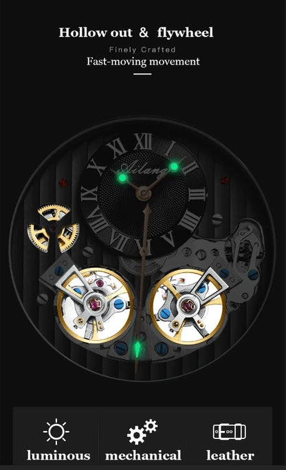 AILANG watch men's advanced expensive automatic mechanical watch Rome double tourbillon waterproof watch.