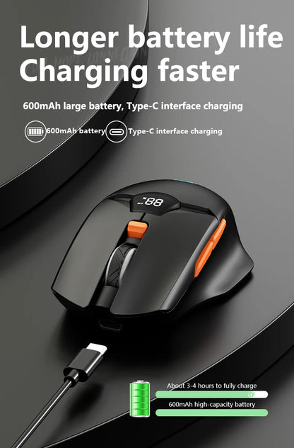 Warvank SX01 trådlös gamingmus med smart skärm, DPI-justering i 6 steg, 600mAh uppladdningsbar tyst Bluetooth-mus för kontor