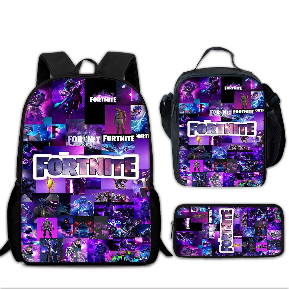 Child School Backpack with Lunch Bags ,Pencil Bags ,Hot Game Design-F-FortniteS School Bags for Boys Girls Best Gift