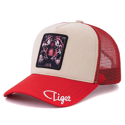 Unisex Mesh Cap Lion Pattern Patch Design Suede Hat Women And Men Summer Animal Baseball Cap Fashion Trucker Hat