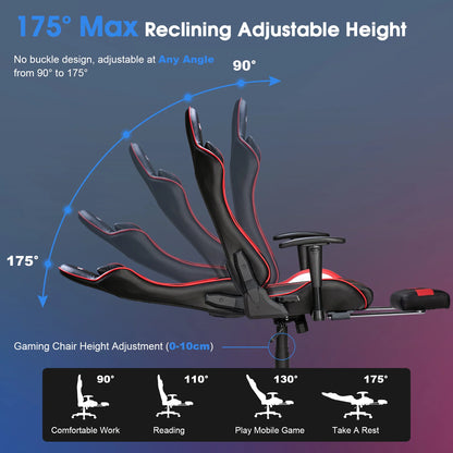 Massage Gaming Chair 7-Point Adjustable Seat Height Ergonomic Office Chair with Footrest and Lumbar Support GC-RC03 Chairs