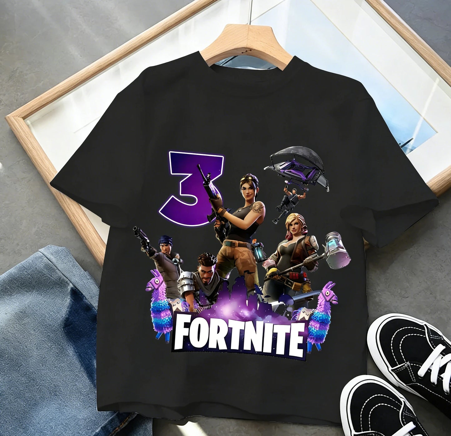 Dziecięca koszulka urodzinowa Fortnites z numerem dla dziewczynek i chłopców, letnia bawełniana koszulka dla niemowląt, imprezowy top z krótkim rękawem, prezent dla malucha