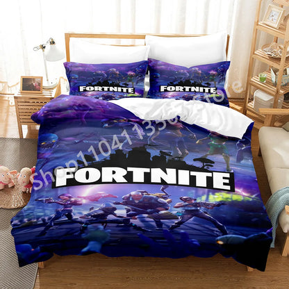 Battle Royale F-Fortnite 3PCS Bedding Set Kids Duvet Cover Quilt Pillowcase Double Size Victory Game Bedroom Linen Decoration