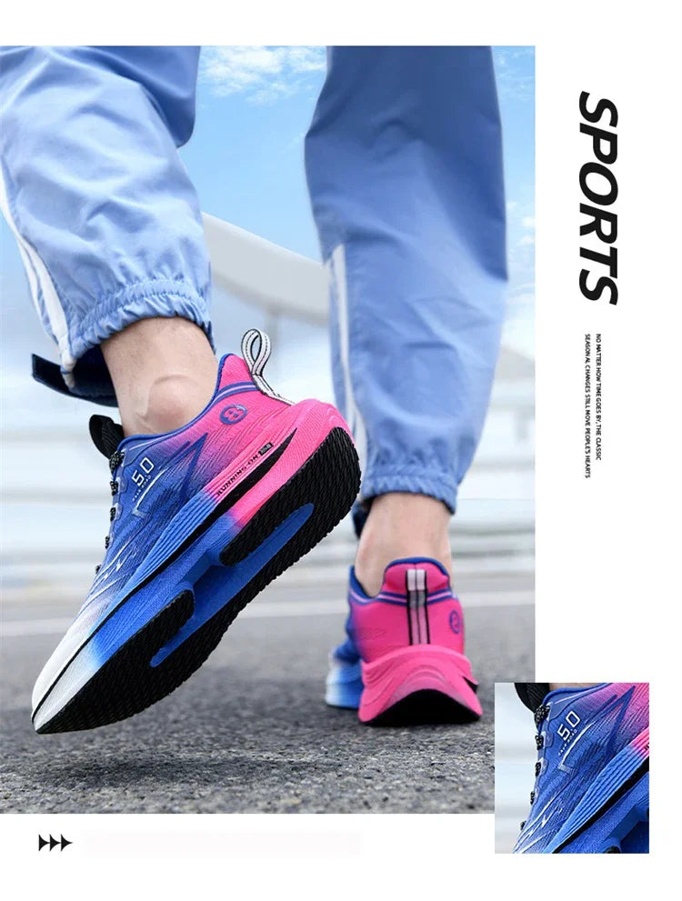 New Men's Carbon Plate Running Shoes Soft Cushion Shock Absorbing Sports Shoes Unisex Lightweight Anti-Slip Training Sneakers