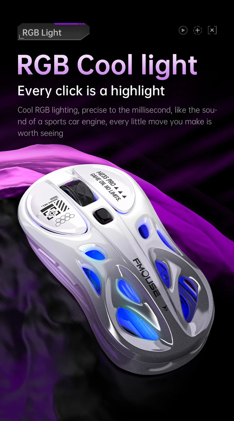 Bežični 2.4G trostruki RGB gaming miš, lagani perforirani dizajn s Chroma osvjetljenjem, žični Bluetooth e-sports miš kontroler