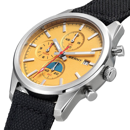 BERNY Chronograph Quartz Men Watch Luminous Miyota OS10 Top Luxury AR Coated Sapphire 5ATM Waterproof 2026 Sports Men’s Watches
