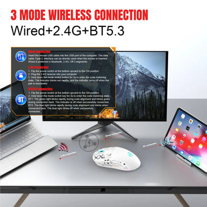 3 režimų „Bluetooth“ žaidimų pelė, įkraunama, 2.4G USB belaidė RGB apšvietimo pelė, skirta „iPad“, planšetiniam kompiuteriui, nešiojamajam kompiuteriui ir kompiuteriui