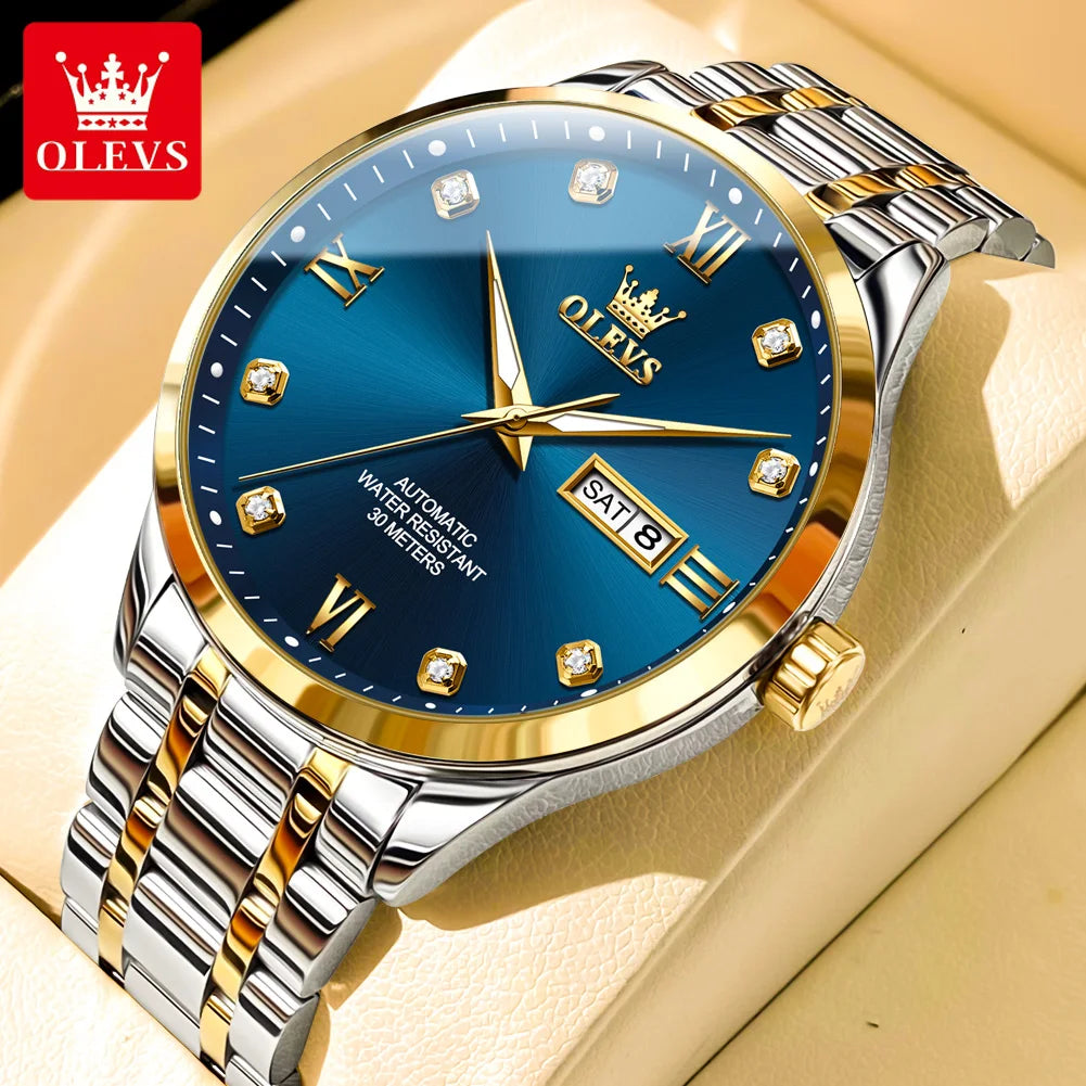 OLEVS 9946 Brand Original Man Watch Dual Calendar Diamond Scale Luxury Automatic Mechanical Watch for Men Business Wristwatches