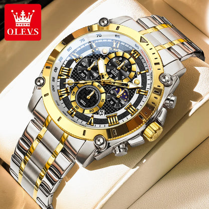 OLEVS New Man Watch Moon Phase Chronograph Waterproof Luminous Multi-functional Original Luxury Brand Quartz Men's Watches 3689