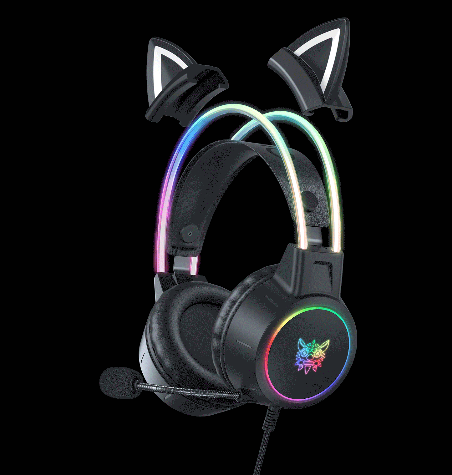 ONIKUMA-Casque supra-auriculaire X15 Pro, casque de jeu, écouteurs filaires à suppression, oreilles de chat rose, lumière RVB avec micro, PC, PS4