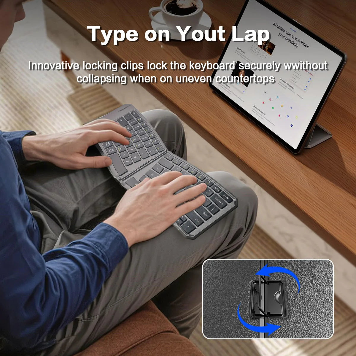 Teclado Bluetooth ergonómico plegable, teclado compacto dividido portátil para viajes de negocios, teclado inalámbrico plegable recargable