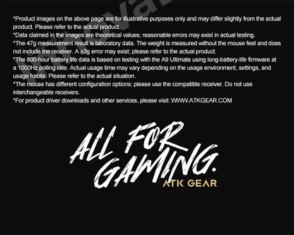 Mouse da gaming wireless ATK Dragonfly A9 Ultimate A9 Air PAW3950 ultraleggero ergonomico per e-sport FPS Gamer CSGO A9 Ultra