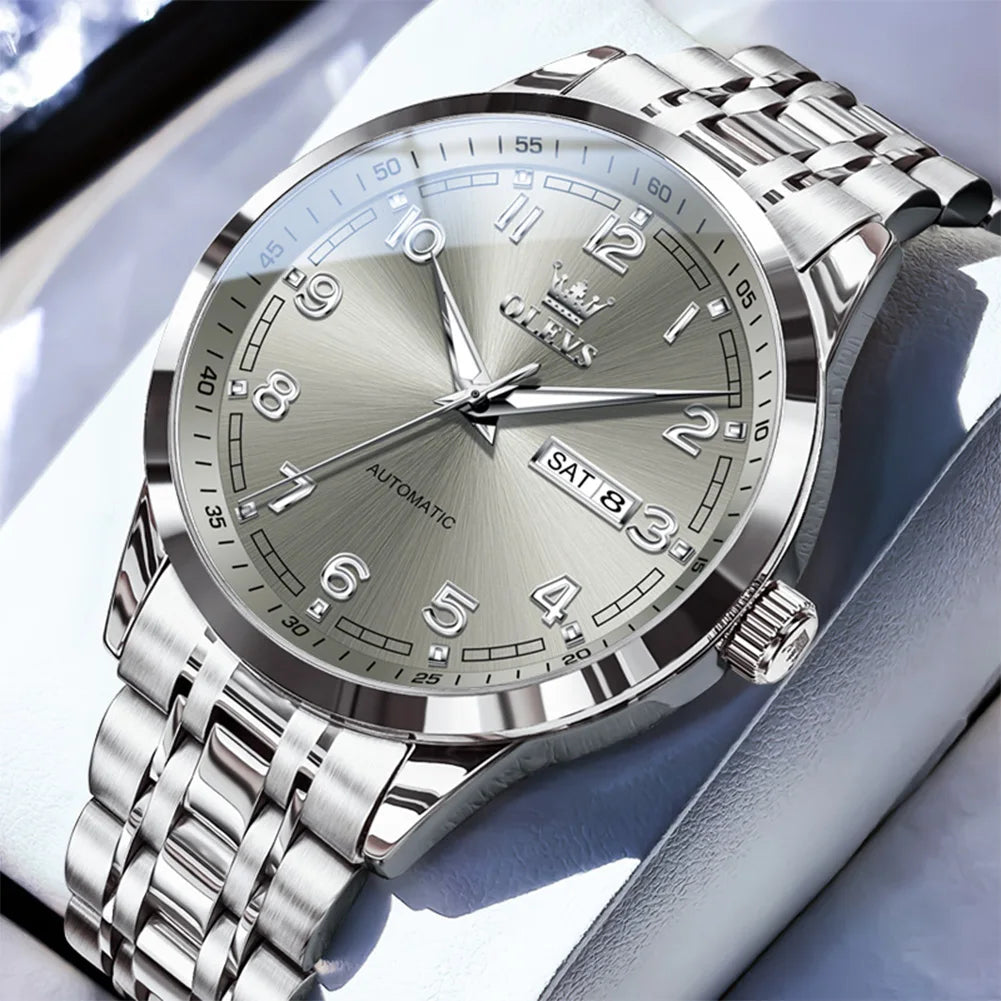 OLEVS Original Men's Fully Automatic Mechanical Watch Stainless Steel Calendar Week Men's Luminous Waterproof Business Watch