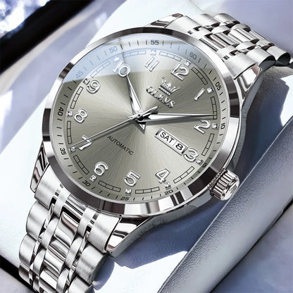 OLEVS Original Men's Fully Automatic Mechanical Watch Stainless Steel Calendar Week Men's Luminous Waterproof Business Watch