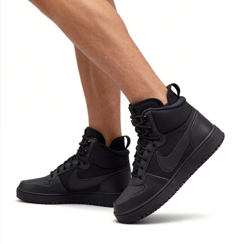 Nike Court Borough Mid Solid Color Versatile Fashionable Leather Mid-Top Men's Black Sneakers Aa0547-002