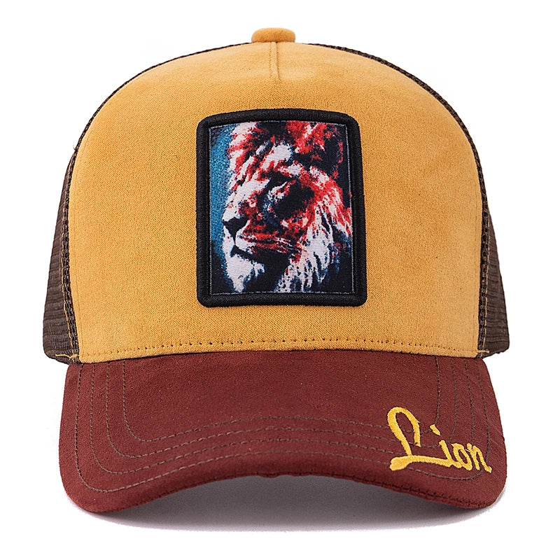 Unisex Mesh Cap Lion Pattern Patch Design Suede Hat Women And Men Summer Animal Baseball Cap Fashion Trucker Hat