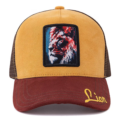 Unisex Mesh Cap Lion Pattern Patch Design Suede Hat Women And Men Summer Animal Baseball Cap Fashion Trucker Hat