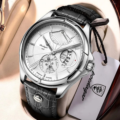 POEDAGAR quartz-polshorloge voor heren – Zakelijke, luxe stijl, waterdicht, verlicht, met datumweergave en leren band – Elegant herenhorloge