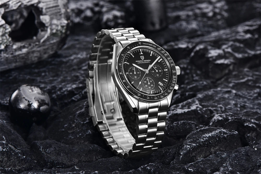 Pánske hodinky PAGANI DESIGN „New Moon“ – luxusné quartzové hodinky, chronograf, zafírové sklo s antireflexnou úpravou, keramický rámček, luminiscenčné ručičky