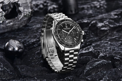 Pánske hodinky PAGANI DESIGN „New Moon“ – luxusné quartzové hodinky, chronograf, zafírové sklo s antireflexnou úpravou, keramický rámček, luminiscenčné ručičky