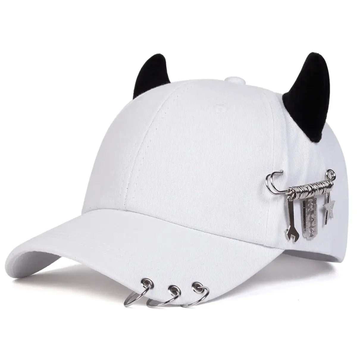 Personalized cow horn iron ring baseball cap versatile student curved brim duckbill cap for men and women street hip-hop