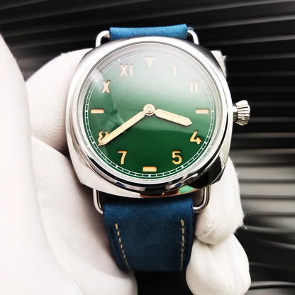 45mm Men's Vintage Pilot ST3600-1 Hand-Wound Mechanical Movement Luminous Sterile Dial Green Strap Men's Watch