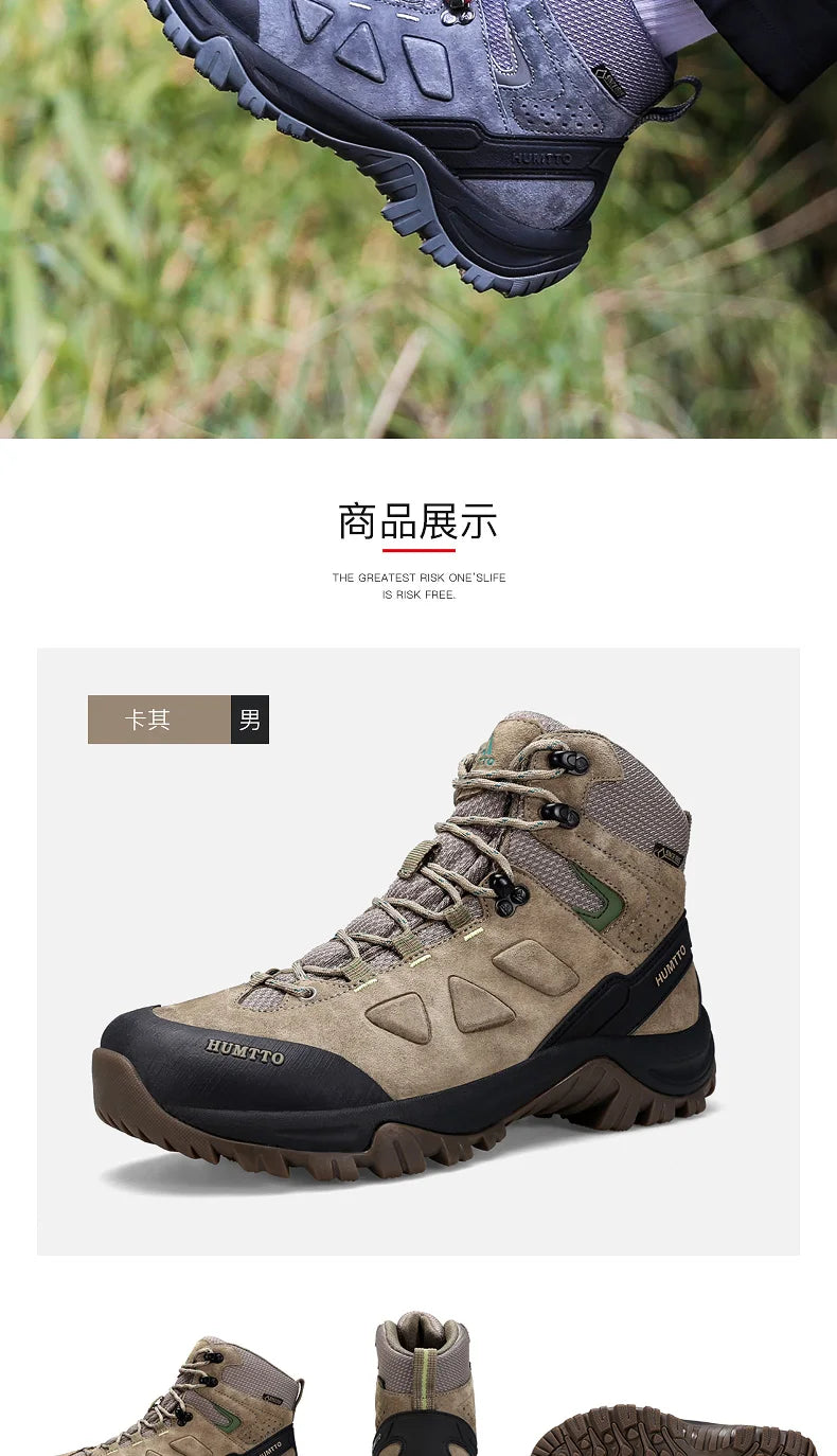 HUMTTO Sapatilhas de Caminhada Impermeáveis para Homem, Botas de Caça Táticas de Deserto, Botas de Trekking pelo Tornozelo para Homem e Mulher, Quentes em Couro