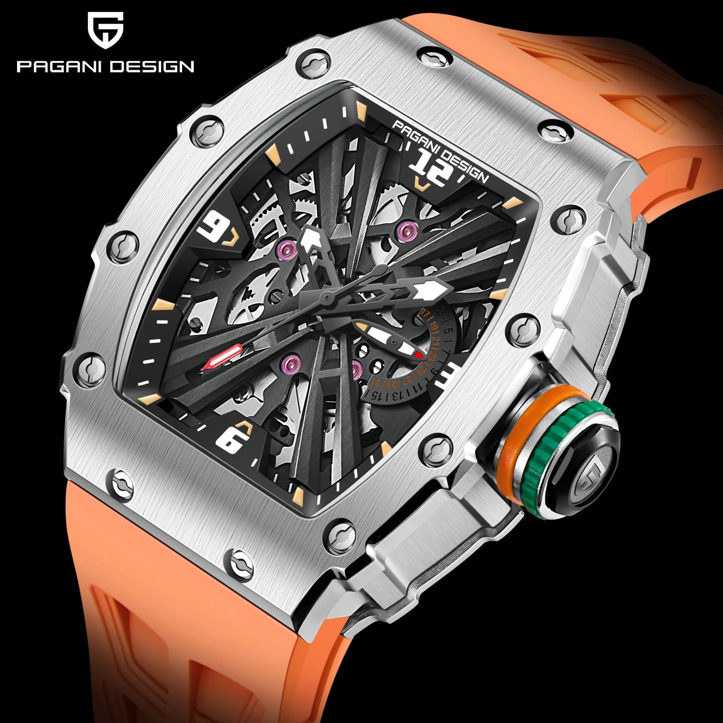 Reloj de cuarzo para hombre PAGANI DESIGN 2026 nuevo, movimiento VH65, esfera esqueleto, resistente al agua 100M, deportivo rectangular, cristal de zafiro