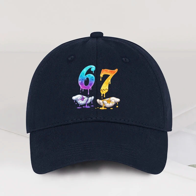 Colorful Dripping Number 67 Print Baseball Cap Adjustable Unisex Cartoon Streetwear Sun Hat