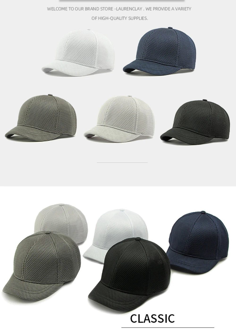 HT4828 5 cm Baseballkappe mit kurzer Krempe für Herren, 6-Panel-Baseballkappe, atmungsaktive Mesh-Trucker-Cap, Herren und Damen, einfarbig, schlichte Snapback-Cap