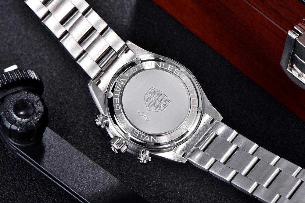 Pánské hodinky Rolls Timi Panda – křemenný chronograf, luxusní model, safírové sklo s antireflexní úpravou, vodotěsné, sportovní styl