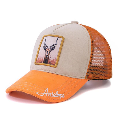 Unisex Mesh Cap Lion Pattern Patch Design Suede Hat Women And Men Summer Animal Baseball Cap Fashion Trucker Hat