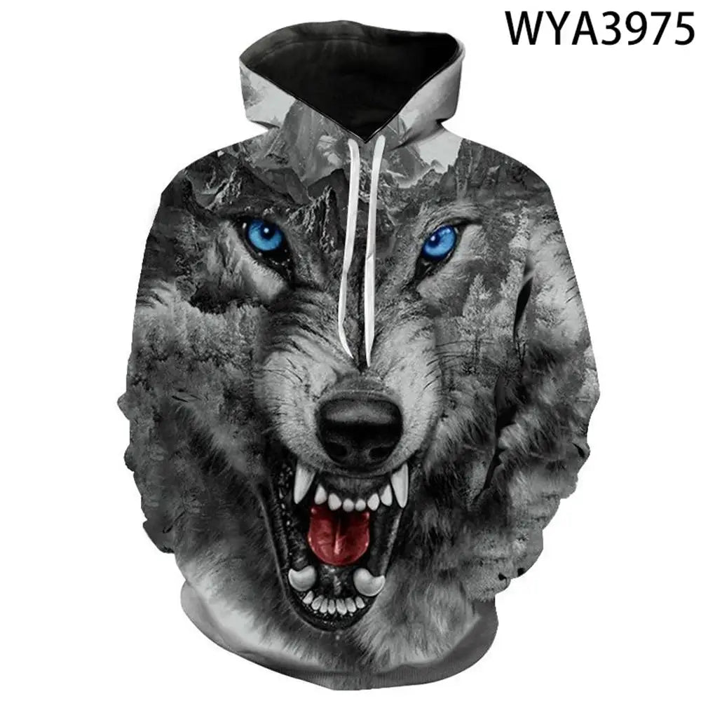 Europäischer und amerikanischer Bestseller: 3D-bedruckter Wolf-Hoodie, modischer langärmliger Pullover, cooler Animal-Sweatshirt mit Persönlichkeit