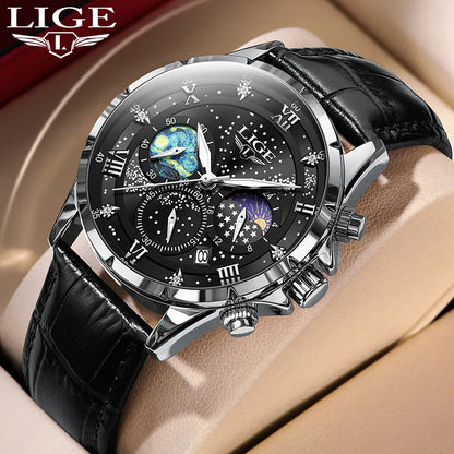 New LIGE Watches Mens Top Brand Luxury Casual Leather Quartz Men's Watch Business Clock Male Sports Waterproof Date Chronograph
