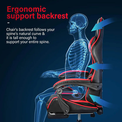 Ergonomic Gaming Chair Computer Chair with Footrest and Headrest, Lumbar Support Height Adjustable Reclining 90°-135° Swivel Off
