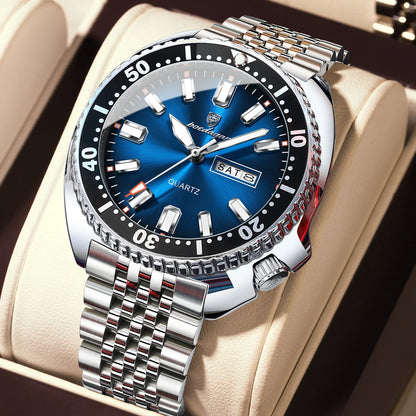 Orologio da uomo POEDAGAR di lusso, stile business, con data e giorno della settimana, impermeabile e luminescente, in acciaio inossidabile e con movimento al quarzo.