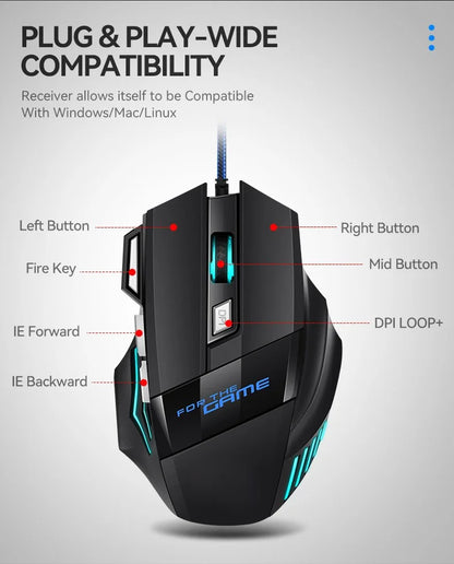1 db új Hyperspeed USB gamer egér RGB háttérvilágítással, ergonomikus gamer egér, 7D e-sport vezetékes egér laptophoz és gamer PC-hez
