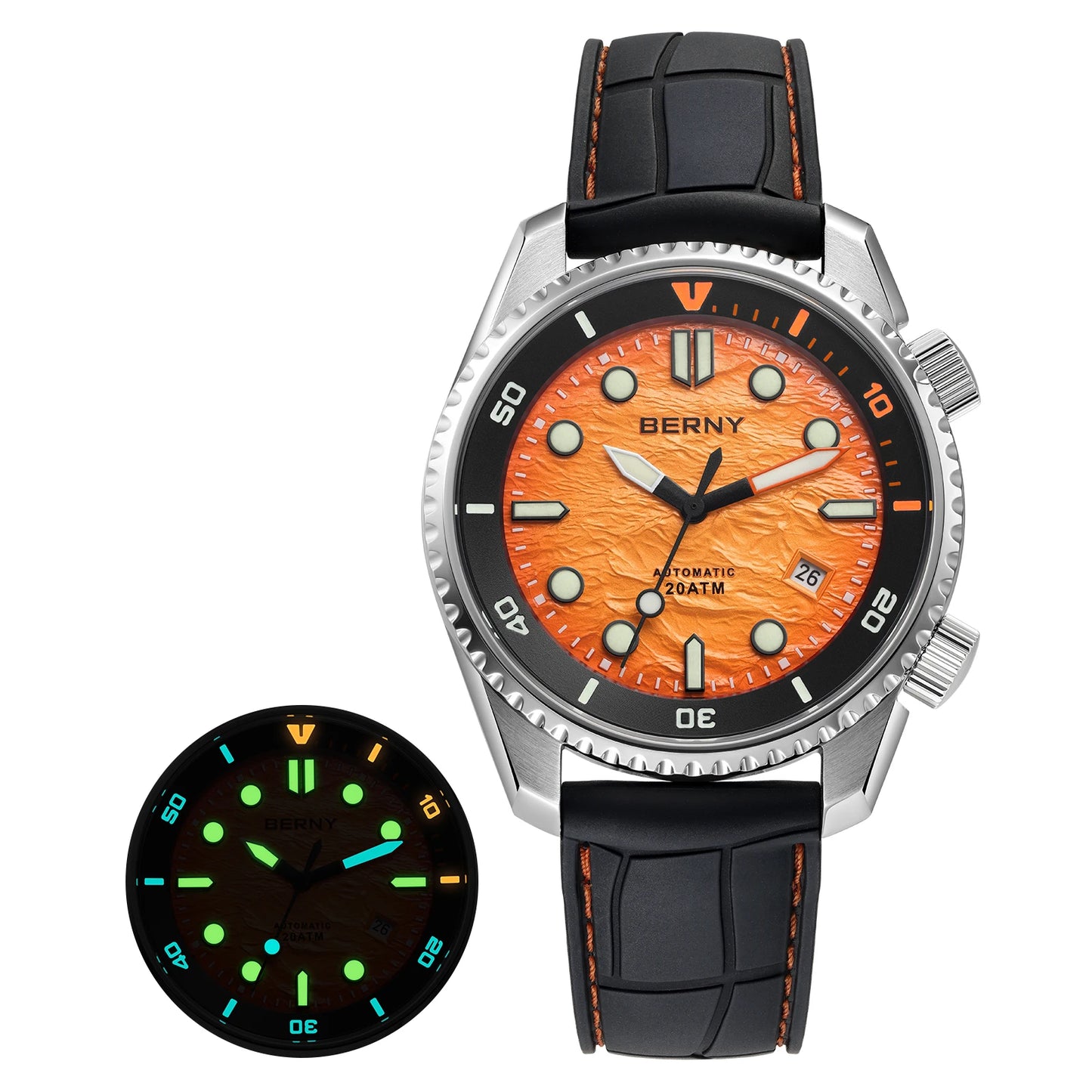BERNY Automatic Diver Watch for Men Top Luxury Sapphire 316L Steel Blue Dial 200M Waterproof Mechanical Diving Men's Watches