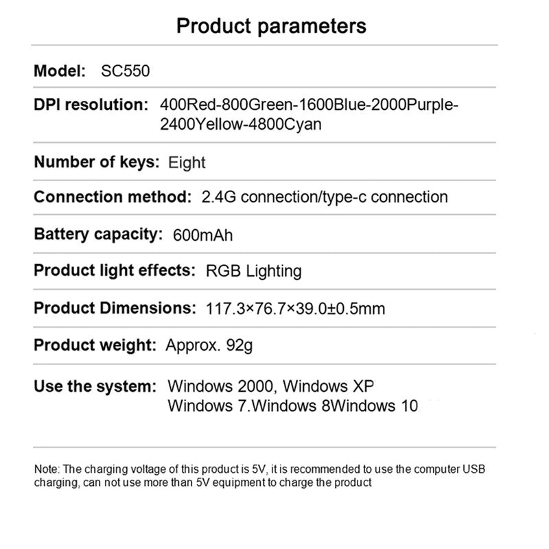 Mysz gamingowa AULA SC550 2.4G, bezprzewodowa mysz z makrami, podświetleniem RGB i ergonomiczną konstrukcją, mysz e-sportowa, akcesoria do PC