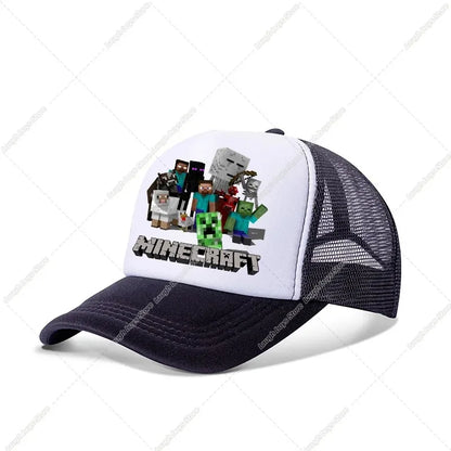 Minecraftes Pixels Kawaii Baseball Cap Boy Cartoon Anime Print Peaked Caps Hip Hop Parent-child Outdoor Mesh Hats Summer Sun Hat
