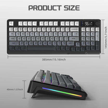 FREEWOLF M96 Wireless Keyboard Knob Control BT/2.4g/Wired, RGB LED Backlight Display, PBT Keycap, 3000mA Battery for PC/Laptop