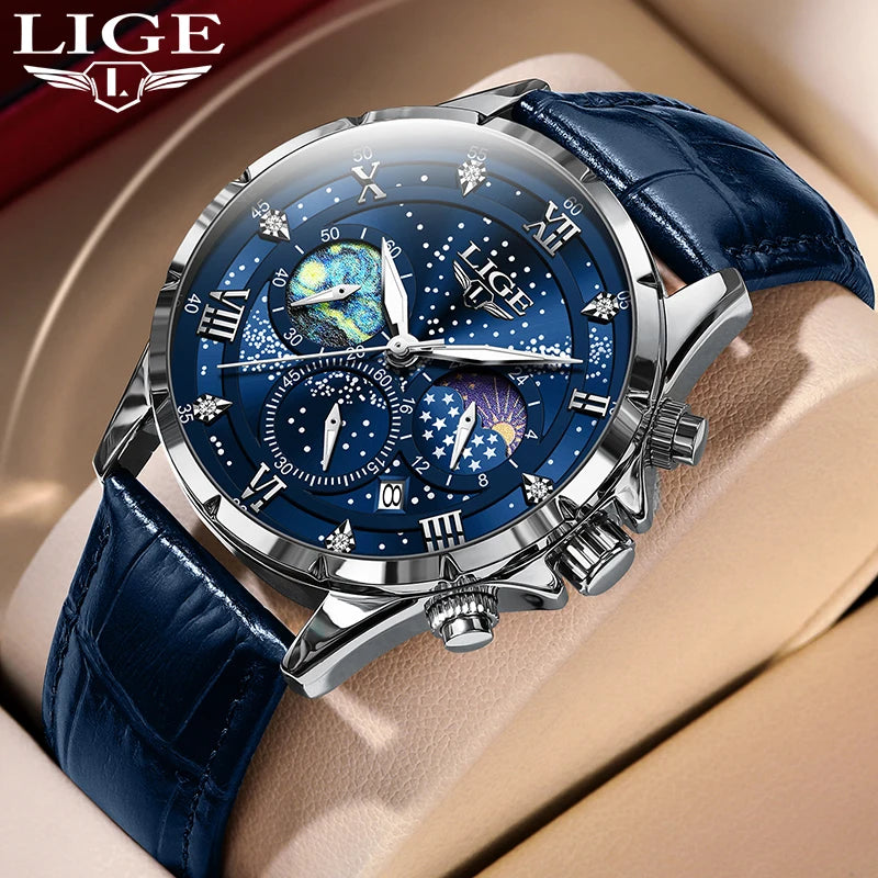 New LIGE Watches Mens Top Brand Luxury Casual Leather Quartz Men's Watch Business Clock Male Sports Waterproof Date Chronograph